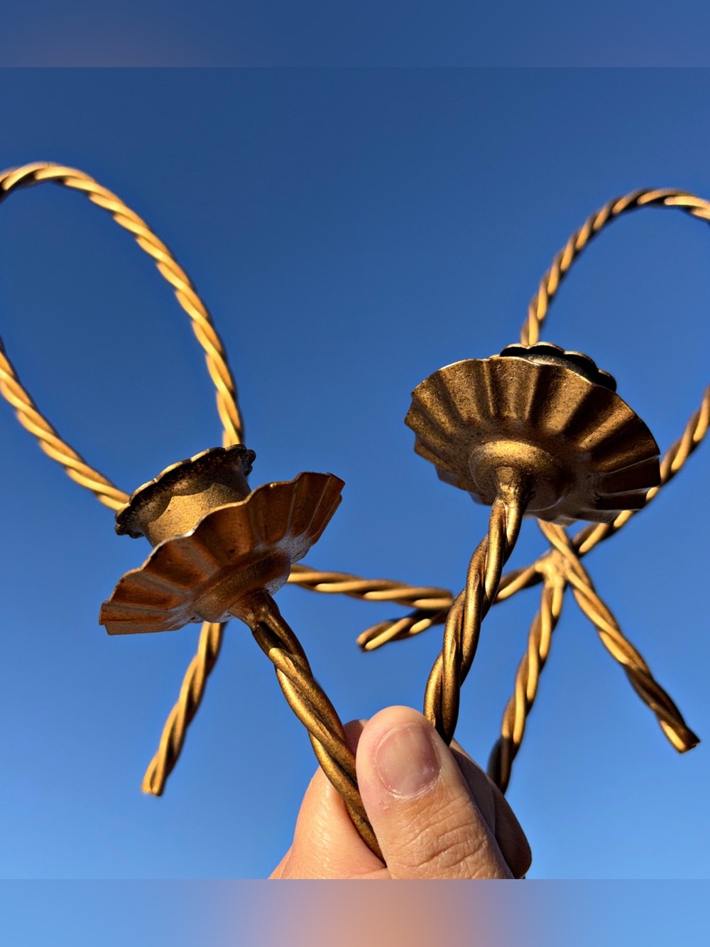 Vintage Gold Metal Twisted Stem Candle Holders - set of 2